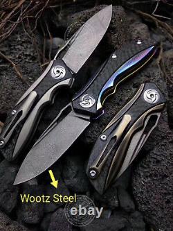 Wootz Steel Knife Tactical Folding Knife Rescue Titanium Alloy Fibre De Carbone Edc