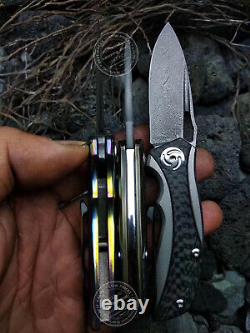 Wootz Steel Knife Tactical Folding Knife Rescue Titanium Alloy Fibre De Carbone Edc